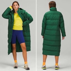 Lululemon Wunder Puff Jacket Long Everglade Green Hooded Parka Size 6 Small